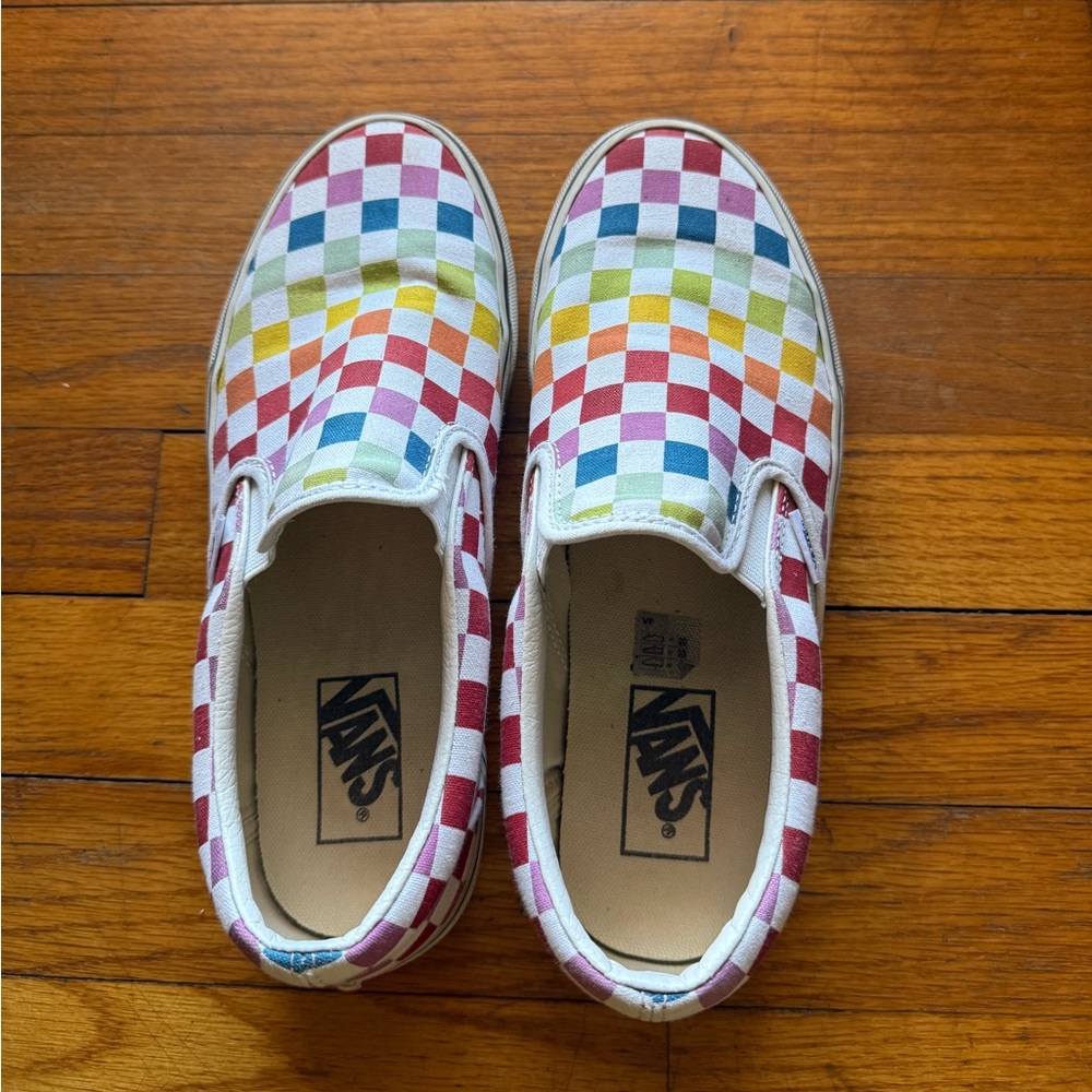 Rainbow checked vans slip one